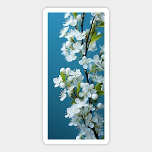 Soft white flowers against aquamarine sky sets a peaceful and romantic mood Sticker